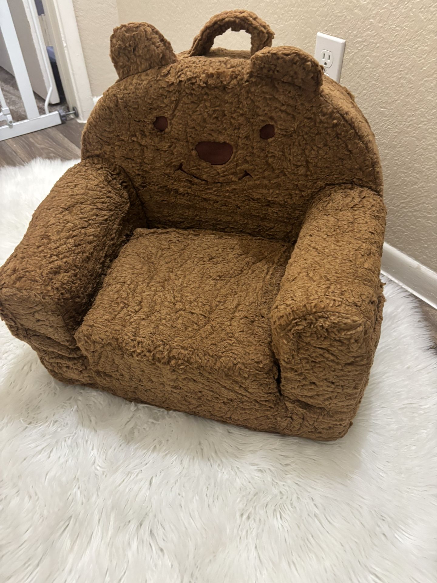 Toddler Chair, Sherpa Bear Kids Chair,Toddler Couch Fold Out, Children Reading Chair, Flip Out Kids Couch,Toddler Sofa Convertible for Age 1-3(Brown