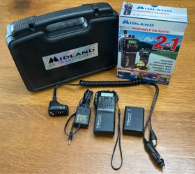 CB Radio Portable Midland 75-822 with Antenna, AC Adapter, 2 Battery Packs, and Hard Case.