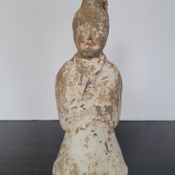 Antique Chinese Ming Dynasty Style Terracotta Court Attendant Figure 8.2"