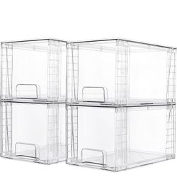 Vtopmart 4 Pack Large Stackable Storage Drawers,Easily Assemble Acrylic Bathroom Closet Undersink Organizers and Storage,Plastic Bins for Kitchen Cabi