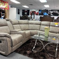 🎃🎃 Halloween Special Sectional, With Three Recliners And Center Consul On Furniture Liquidation Now!! $1399 🎃🎃