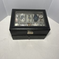 20-Slot 2-Layer Watch Box, PU Leather, Glass With Clocks $40.00