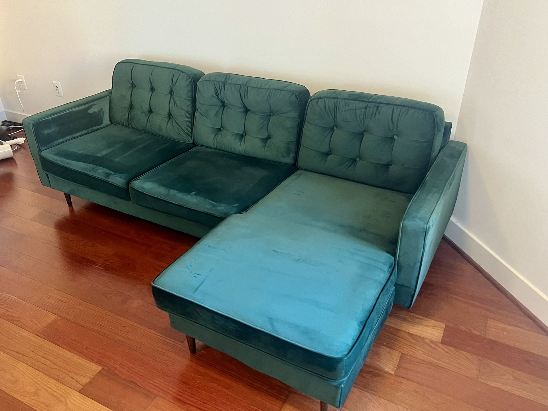 Emerald Green Velvet Sectional Couch