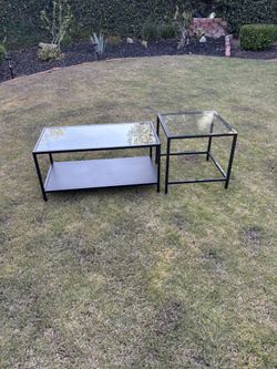 IKEA VITTSJÖ nest of tables, set of 2 black-brown/glass