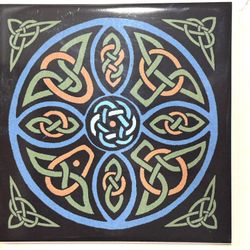 Celtic Knot Medieval Bird Art Tile / Trivet 6" Square Cork Backing Hook for Hanging
