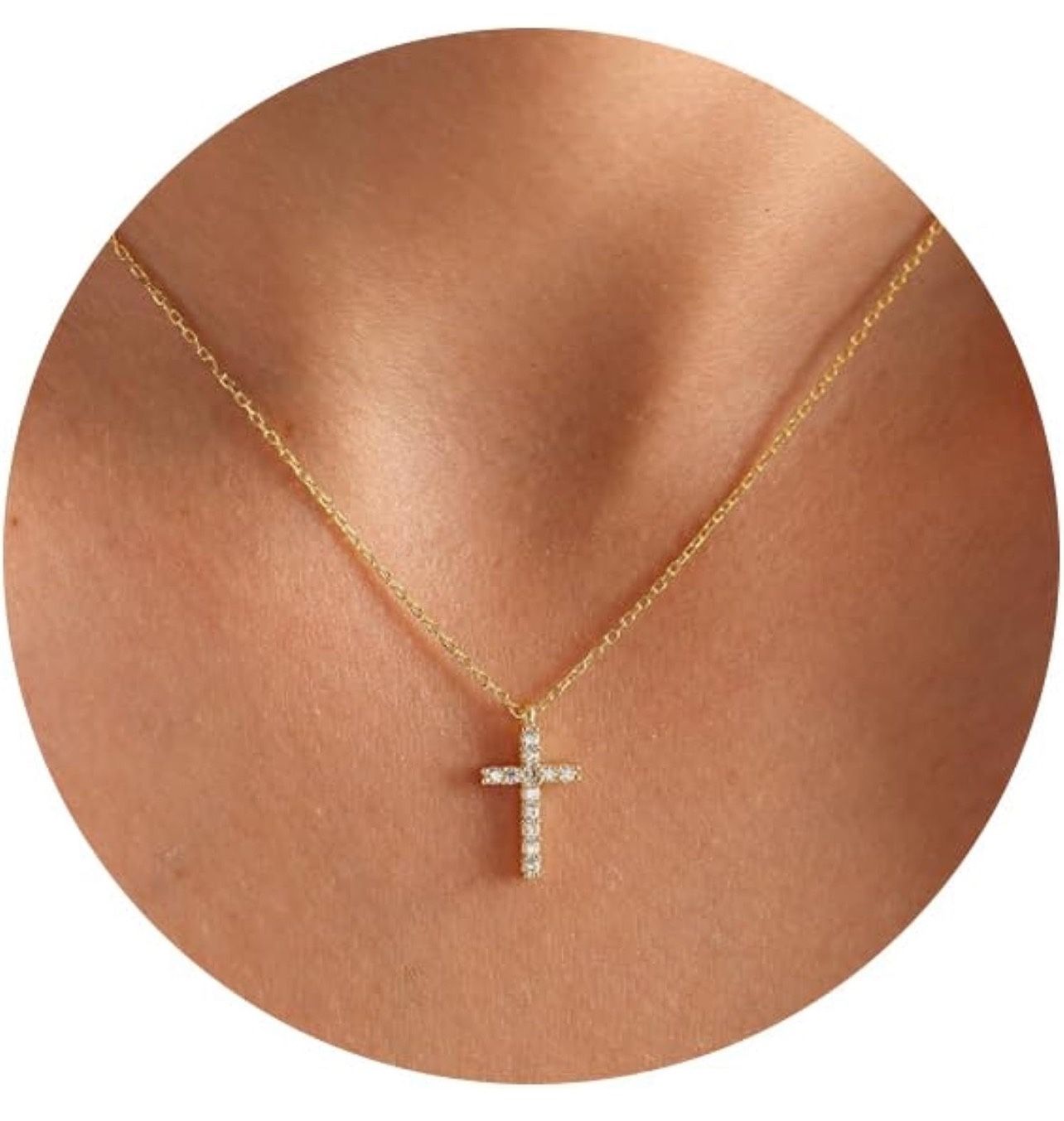 HANLI Cross Necklace for Women, Dainty Gold Necklace 14K Gold Plated Cute Tiny Cross Pendant Necklace Simple Slide Small Cross Necklace Everyday Gifts
