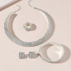 Sliver 5pcs Jewelry Set ( Earring Set, Ring, Necklace And Bracelet)