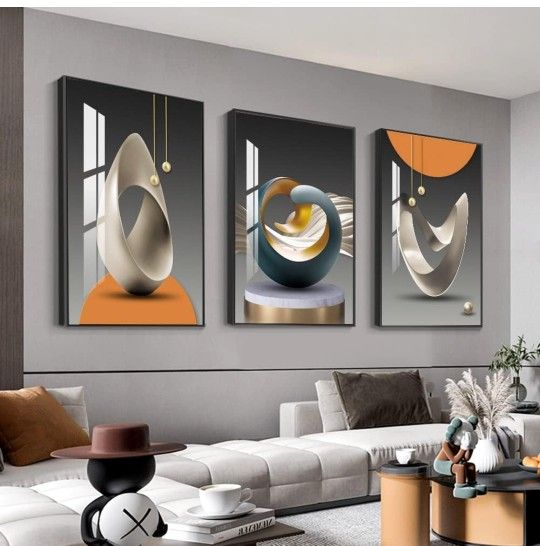 (584)
MPLONG Wall Art, Bright Style Framed Wall Art, Abstract Modern Art Shape Pattern White Blue Yellow Grey Wall Art Artfully Matching Living Room