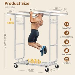 🥨Easy Assembly Double Rod Clothes Rack, Heavy Duty Rolling Clothing Racks with Wheels, Foldable Commercial Garment Rack, Extendable Hanging Bar, Adju