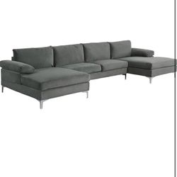 Comfy Dark Grey Velvet Sectional Sofa