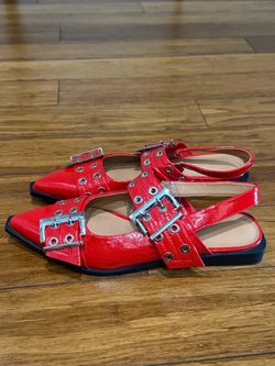 Red Pointed Slingback Flats with Buckle Straps 7.5 US