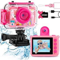 new Pool Toy & Kids Underwater Camera - 99FT Waterproof Kid Action Camera 1080P Video&20MP Photo with Flip Lens, Includes 32GB Card for Diving Swimmin