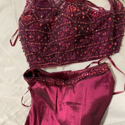 2 Pieces Night Set ( Beaded Top And Red Long Skirt )