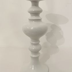 Large White Candleholder Pillar Holder Wooden - 11.5” tall x 4.5” base