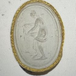 Antique White Plaster Relief Cameo Female Woman's Carrying Gold Tone Outline 143