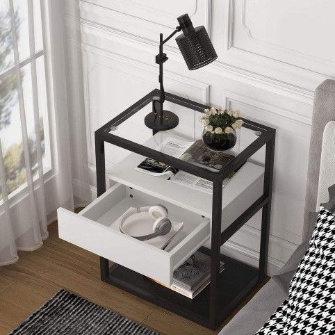 Tribesigns Nightstand, Modern Side End Table with Drawer and Shelf