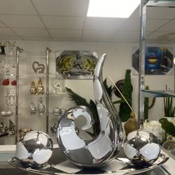 Centro De Mesa Blanco Y Silver 