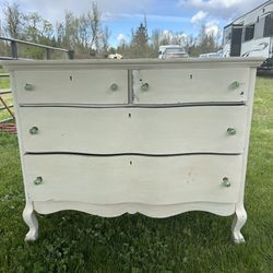 Vintage White Dresser With Green Glass Knobs