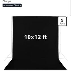 10 x 12 ft Black Backdrop, Polyester Fabric Chromakey Black Backdrop Background for Photography, Video, Studio and Television with 4 Backdrop Clips an