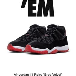Air Jordan 11 Retro "Bred Velvet" Black, Red And White