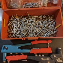 Set Of 2 Rivet Tools And Assorted Rivets And Box 