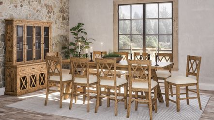 Telluride Gold Trestle Dining Table w/ 10 Stools