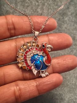 Turkey Pendant Necklace with Rhinestones