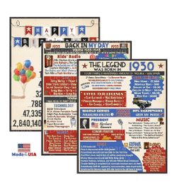 90th Birthday Party Decorations - 3 Pack of Fun, Artistic 11x14 inches Birthday Posters