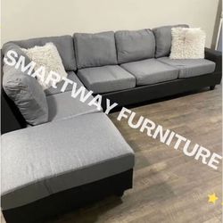 Wonder Sectional Grey Fabric W Vinyl 