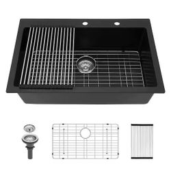 Black Granite Composite Single Bowl Undermount Kitchen Sink with Accessories