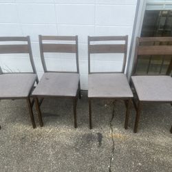 Set Of Chairs (4) Brown Wood With Grey Seats 