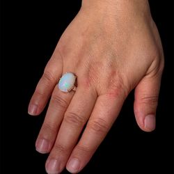 Handmade 925 Sterling Silver Opal Ring 5 Carat Size 7