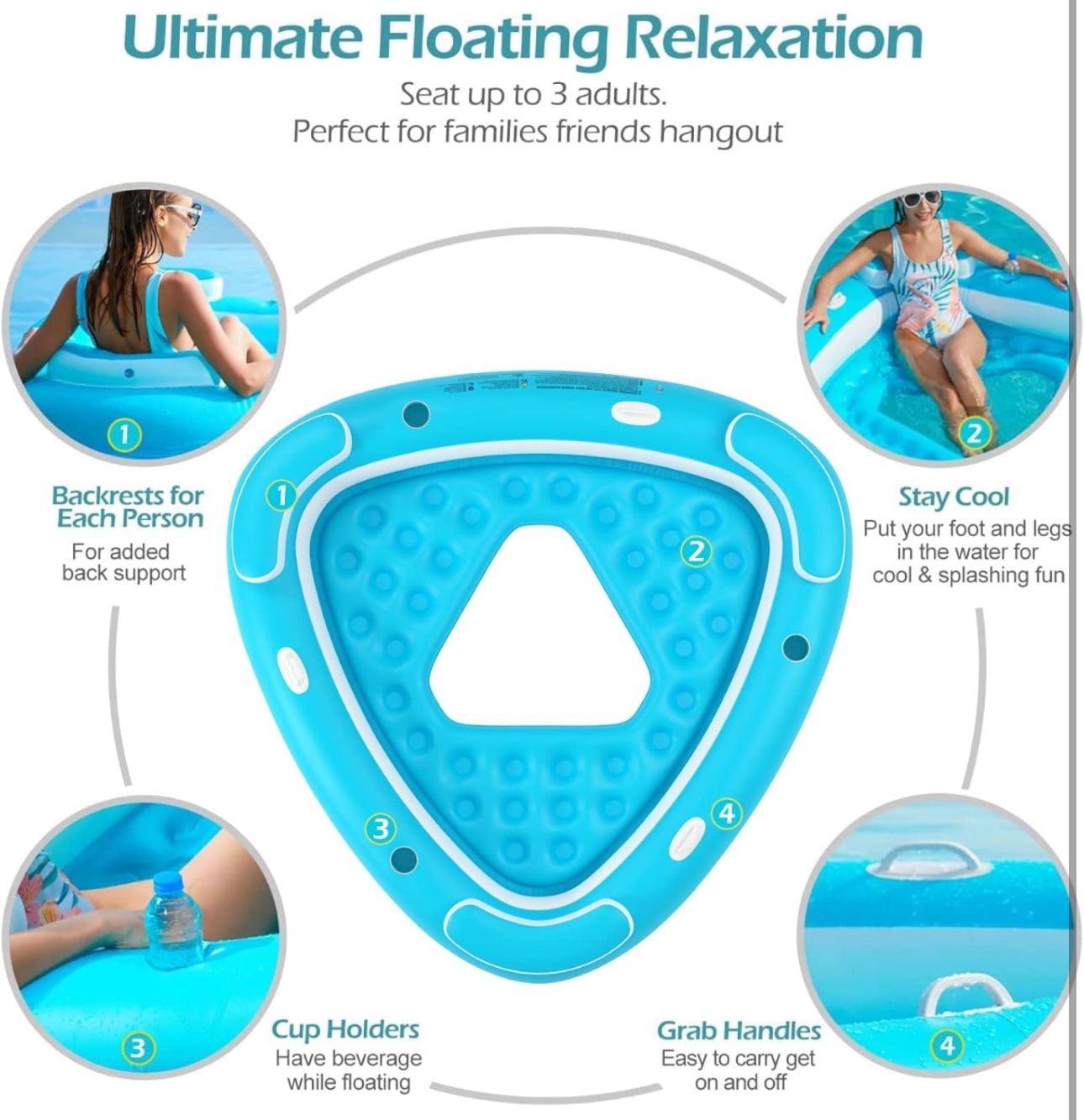 Jasonwell Floating Island Pool Float - Inflatable Lake Floaties Pool Lounger Raft Water Float with Cupholders Lake River Pool Floating Big Multi Perso