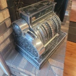 LARGE CHROME AND BLACK NATIONAL CASH REGISTER