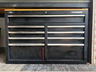 Husky tool chest Husky tool chest wood top ball bearing drawers