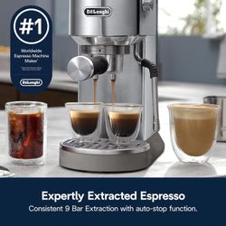 New De'Longhi Dedica Duo Compact Espresso Machine - Cold Brew Coffee Maker with Milk Frother Wand- for Espresso, Hot & Iced Coffee, Cappuccinos, Latte