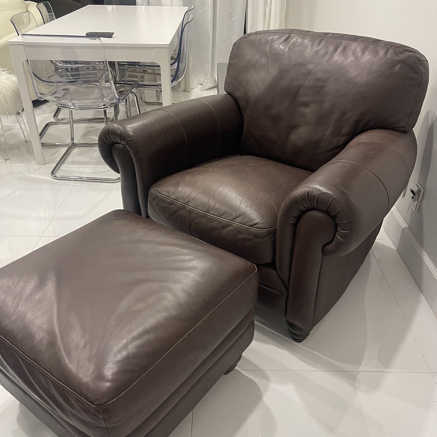 Beautiful Leather Chair & Ottoman - Great Condition - Originally $1599.   Asking $150