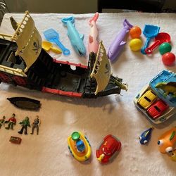 Pirate Ship , Green Toys Ferry Plus Misc Water Toys- 28 Pieces