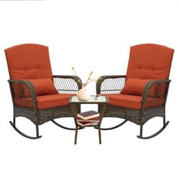 3pc rattan patio rocker chair set