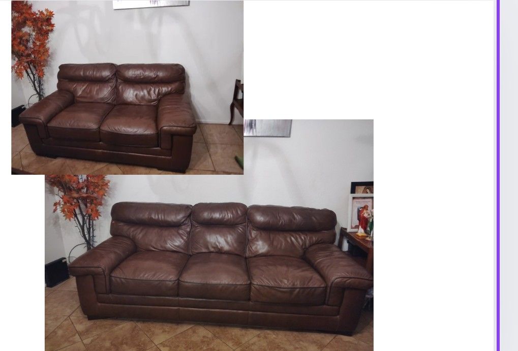 Distressed Espresso Brown Leather Sofa