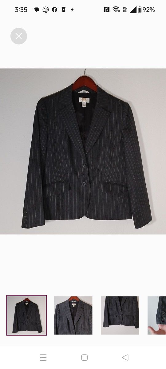 Talbots Petites Gray Pinstriped Blazer / Jacket Size 10