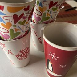 Five Christmas Cups 5"-6" Tall.