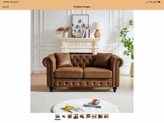 Modern Chesterfield Sofa Couch, 63.5-inch Faux Leather Loveseat Sofa with Rolled Armrests and Tufted Button for Living Room, Office, Brown
