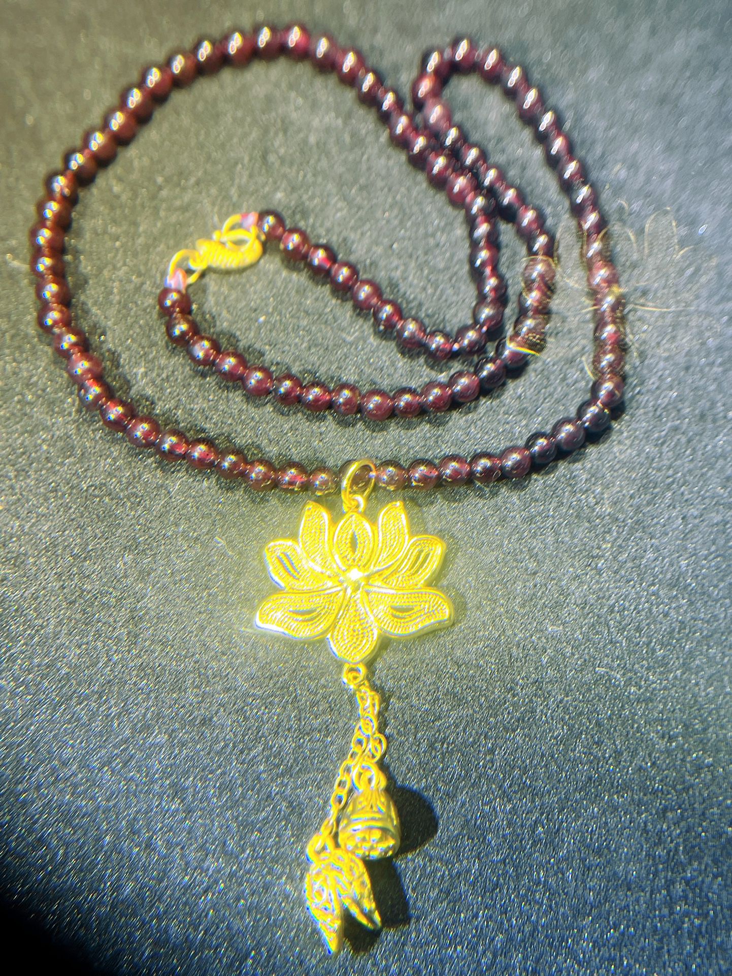 24K Gold filled silver Lotus Pendant Necklace,5A natural garnet necklace,Peace