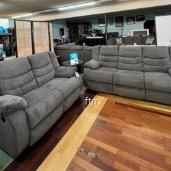 Brand New//, Gray Reclining Living Room Set, Sofa And Loveseat// Delivery Available 