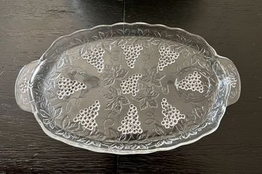 Vintage Glass Luncheon Scalloped Edge Plate with Handles and Cups