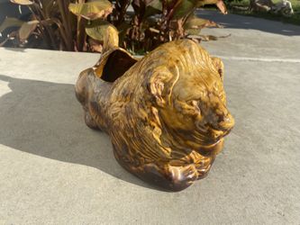 VTG Large MCM Ceramic Lion Planter 16" Brown Yellow Figural Sculpture 