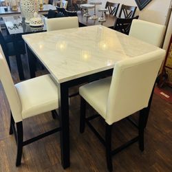 5Pc White HighCounter Dining Table Set 