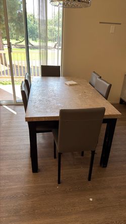 Dining table, seven pieces