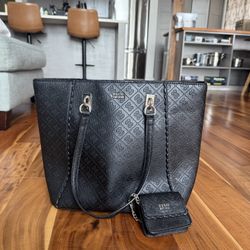 NEW GUESS Black Logo Tote Bag with Matching Mini Pouch